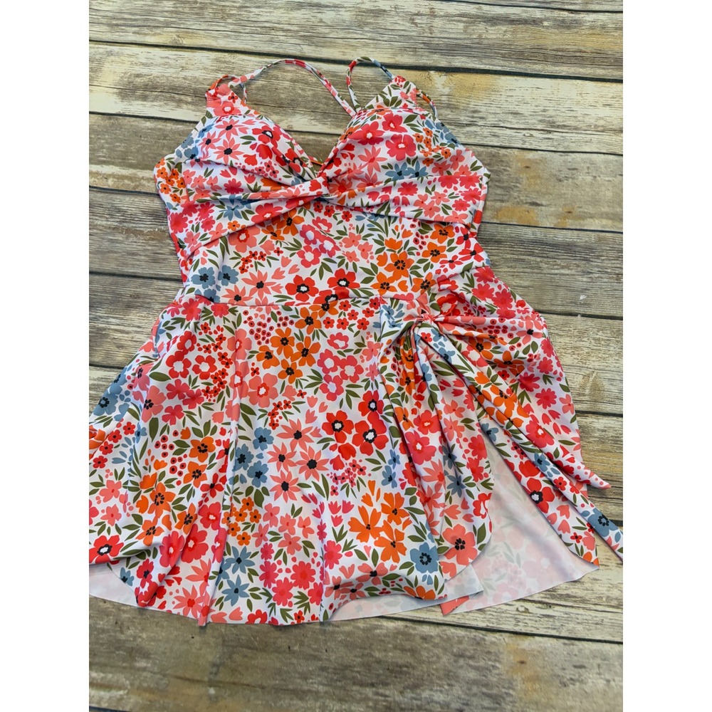 Floral Twist NWOT Swim Dress One Piece Swimsuit XL Multicolor Side Tie Sarong
